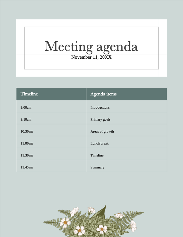 Floral flourish meeting agenda
